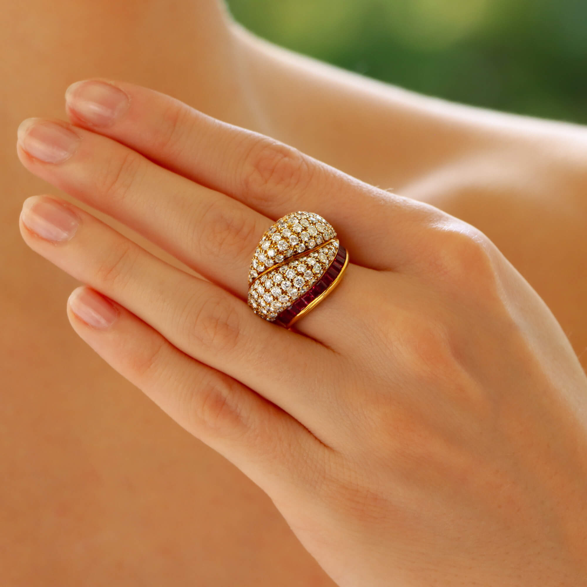 Vintage Tiffany Co. 1980 s Diamond and Ruby Bomb Ring