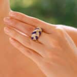 Vintage 1980's Lapis and Diamond Dress Ring in Yellow Gold