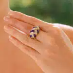 Vintage 1980's Lapis and Diamond Dress Ring in Yellow Gold