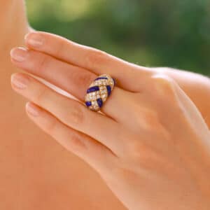 Vintage 1980's Lapis and Diamond Dress Ring in Yellow Gold