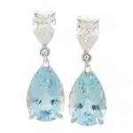 Contemporary Aquamarine and GIA Certified Diamond Drop Earrings