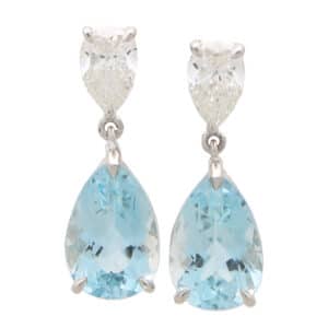 Contemporary Aquamarine and GIA Certified Diamond Drop Earrings