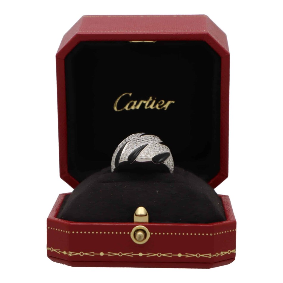 Vintage Cartier Panther Claw Onyx and Diamond Ring