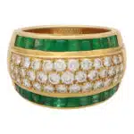 Vintage 1970's Emerald and Diamond Bombe Ring