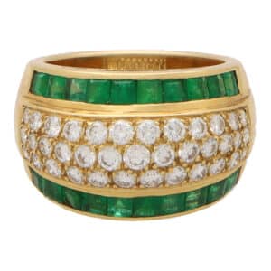 Vintage 1970's Emerald and Diamond Bombe Ring