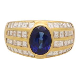 Vintage 1980's Blue Sapphire and Diamond Dress Ring