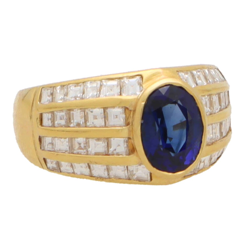 Vintage 1980's Blue Sapphire and Diamond Dress Ring