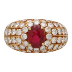 Vintage Ruby and Diamond Cluster Bombe Ring