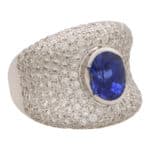 Vintage Blue Sapphire and Diamond Bombe Ring