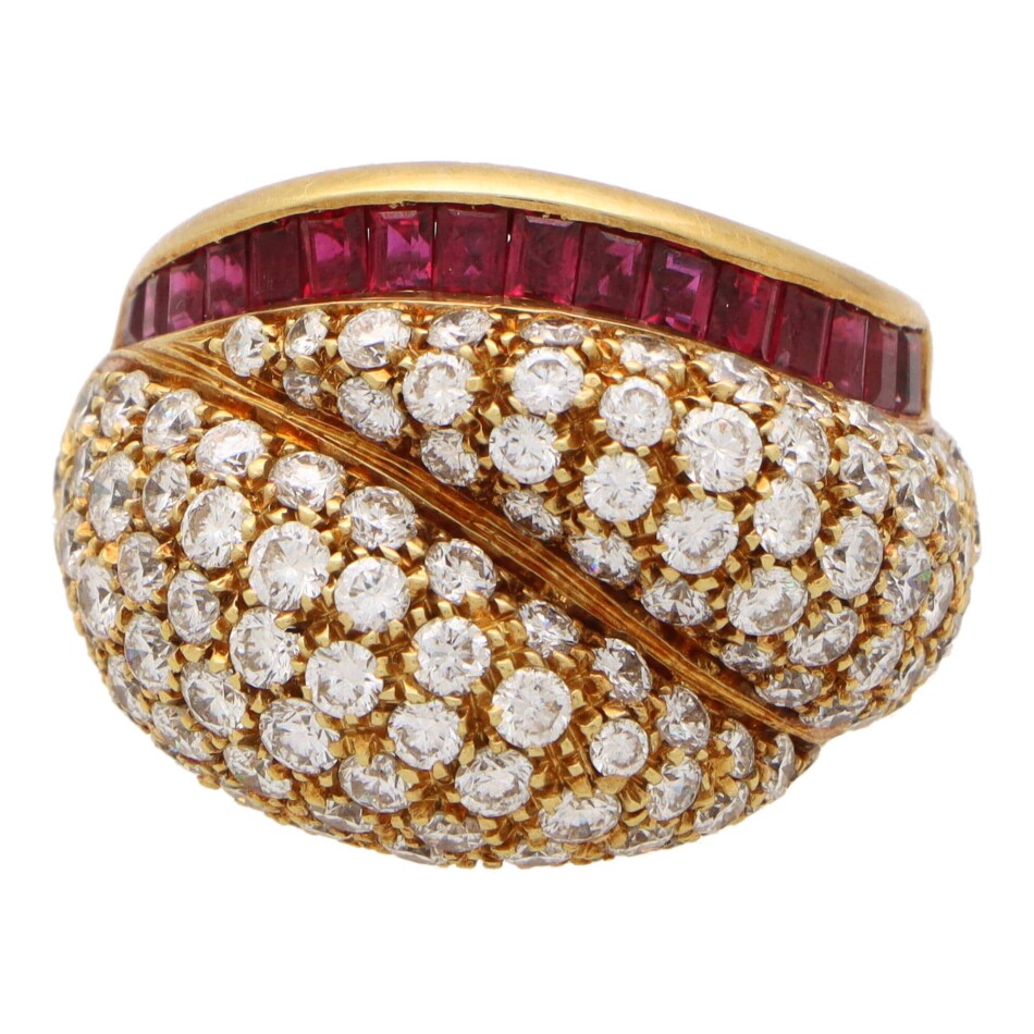 Vintage Tiffany & Co. 1980s Diamond and Ruby Bombé Ring