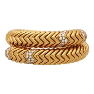 Vintage Bvlgari Diamond 'Spiga' Flexible Bangle Bracelet