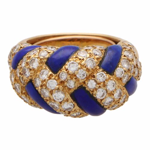 Vintage 1980's Lapis and Diamond Dress Ring in Yellow Gold