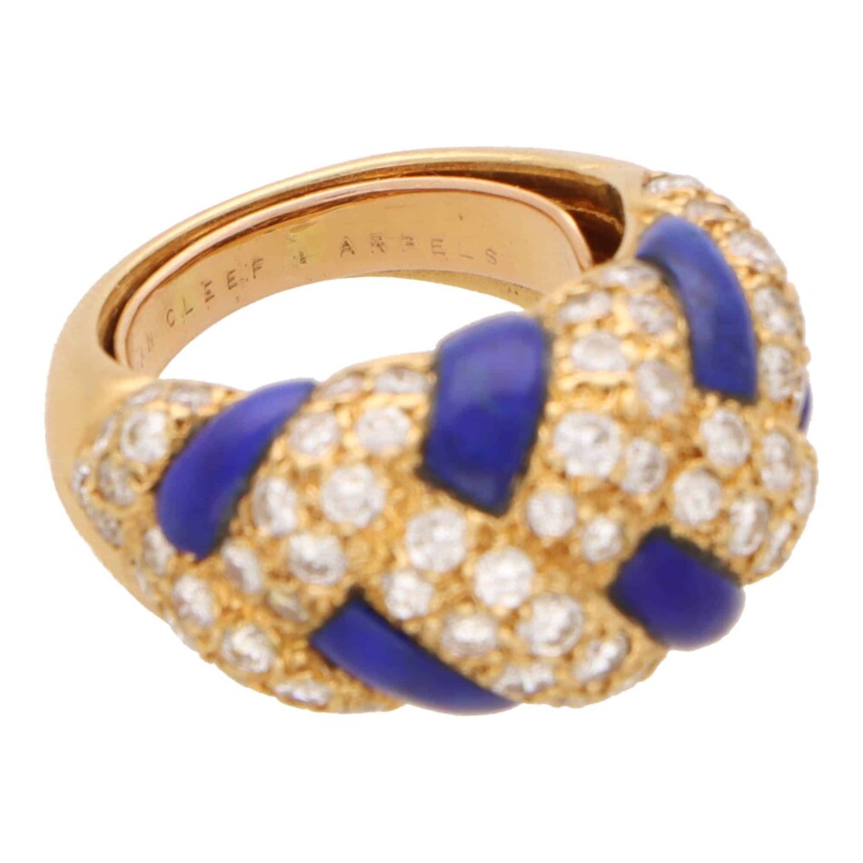 Vintage 1980's Lapis and Diamond Dress Ring in Yellow Gold