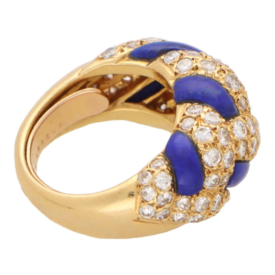 Vintage 1980's Lapis and Diamond Dress Ring in Yellow Gold