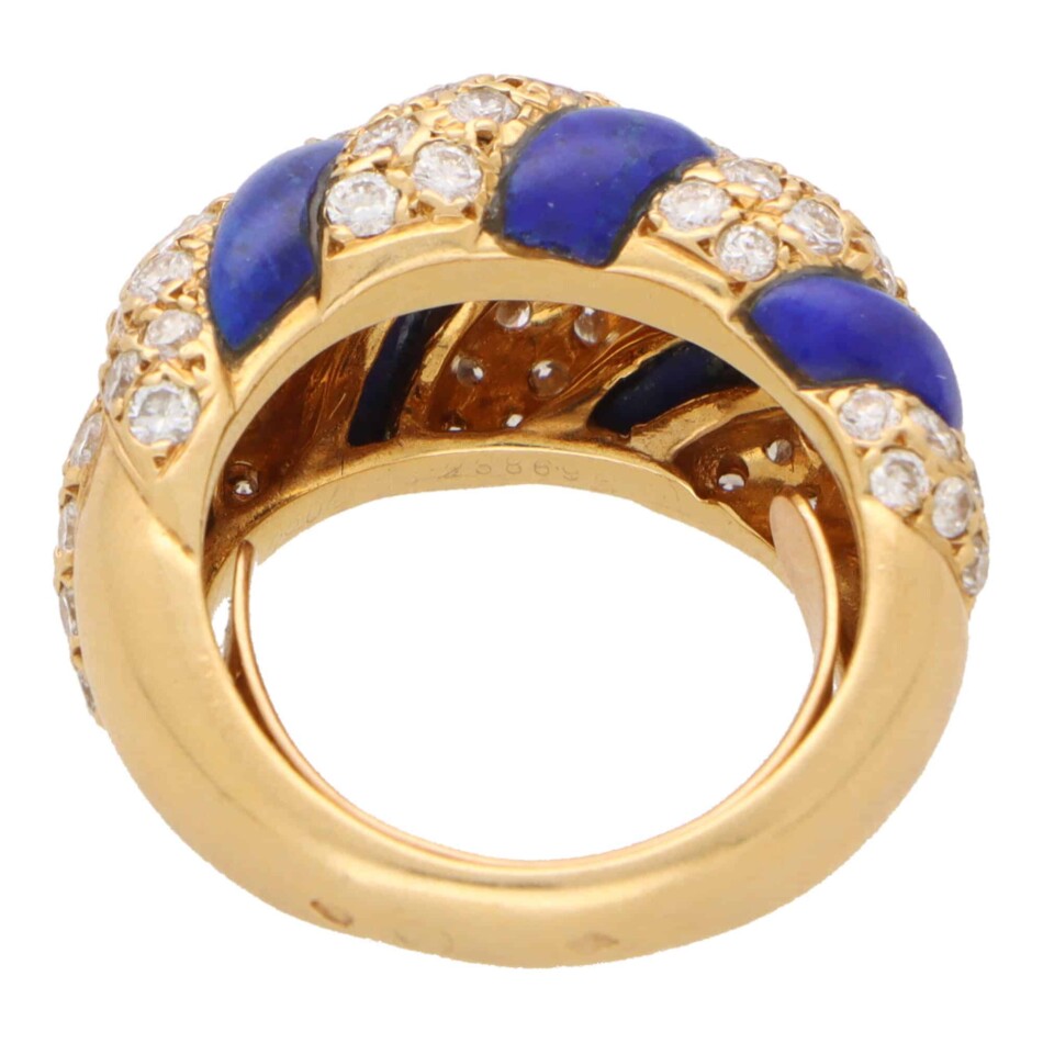 Vintage 1980's Lapis and Diamond Dress Ring in Yellow Gold