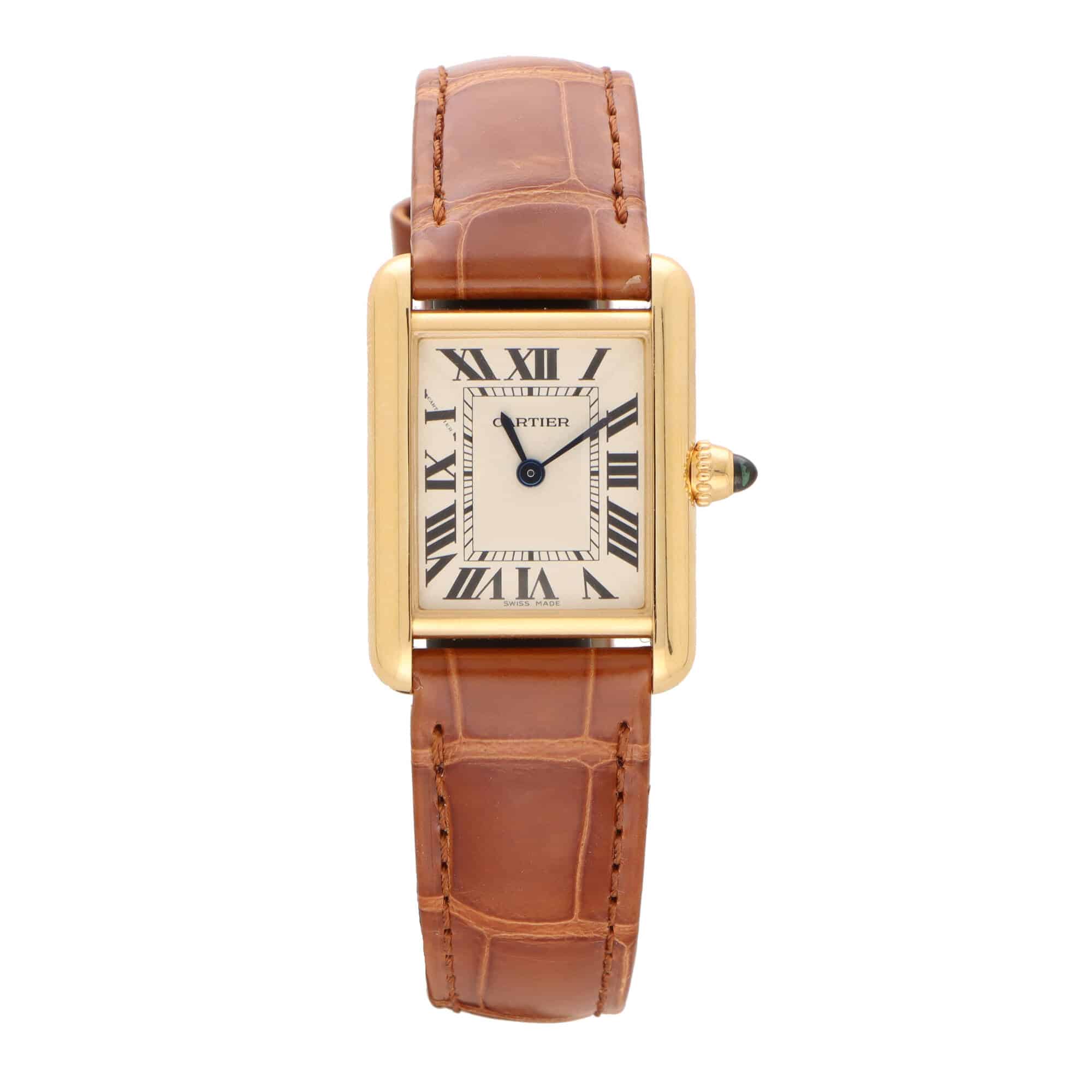 Cartier Tank Louis Women's 2442 18k Yellow Gold Mint Leather