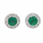 Contemporary Emerald and Diamond Cluster Earrings in White Gold