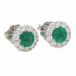 Contemporary Emerald and Diamond Cluster Earrings in White Gold