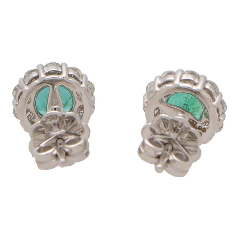 Contemporary Emerald and Diamond Cluster Earrings in White Gold