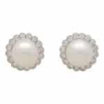 Pearl and Diamond Cluster Stud Earrings in White Gold