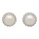 Pearl and Diamond Cluster Stud Earrings in White Gold