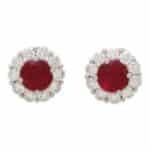 Contemporary Ruby and Diamond Cluster Earrings