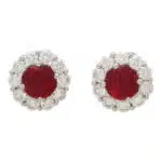 Contemporary Ruby and Diamond Cluster Earrings in White Gold