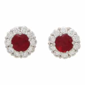 Contemporary Ruby and Diamond Cluster Earrings