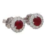 Contemporary Ruby and Diamond Cluster Earrings