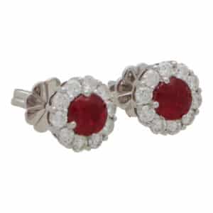 Contemporary Ruby and Diamond Cluster Earrings
