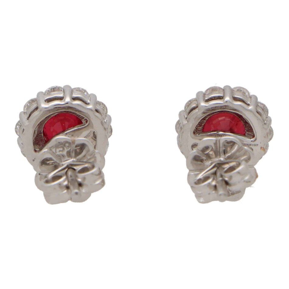 Contemporary Ruby and Diamond Cluster Earrings in White Gold