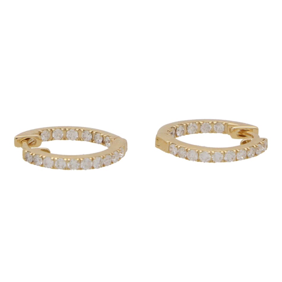 Contemporary Diamond Hoop Earrings in Yellow Gold