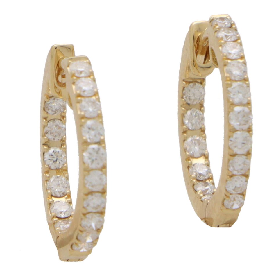 Contemporary Diamond Hoop Earrings in Yellow Gold