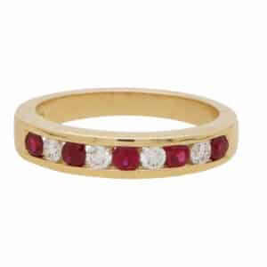 Ruby and Diamond Half Eternity Band Ring