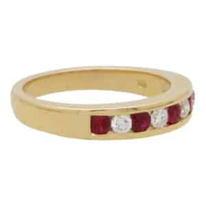 Ruby and Diamond Half Eternity Band Ring