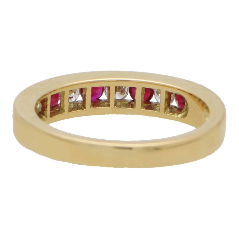 Ruby and Diamond Half Eternity Band Ring