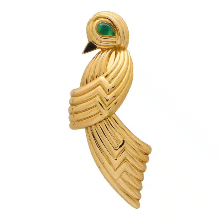 Vintage 1980's Boucheron Chalcedony and Onyx Bird Brooch