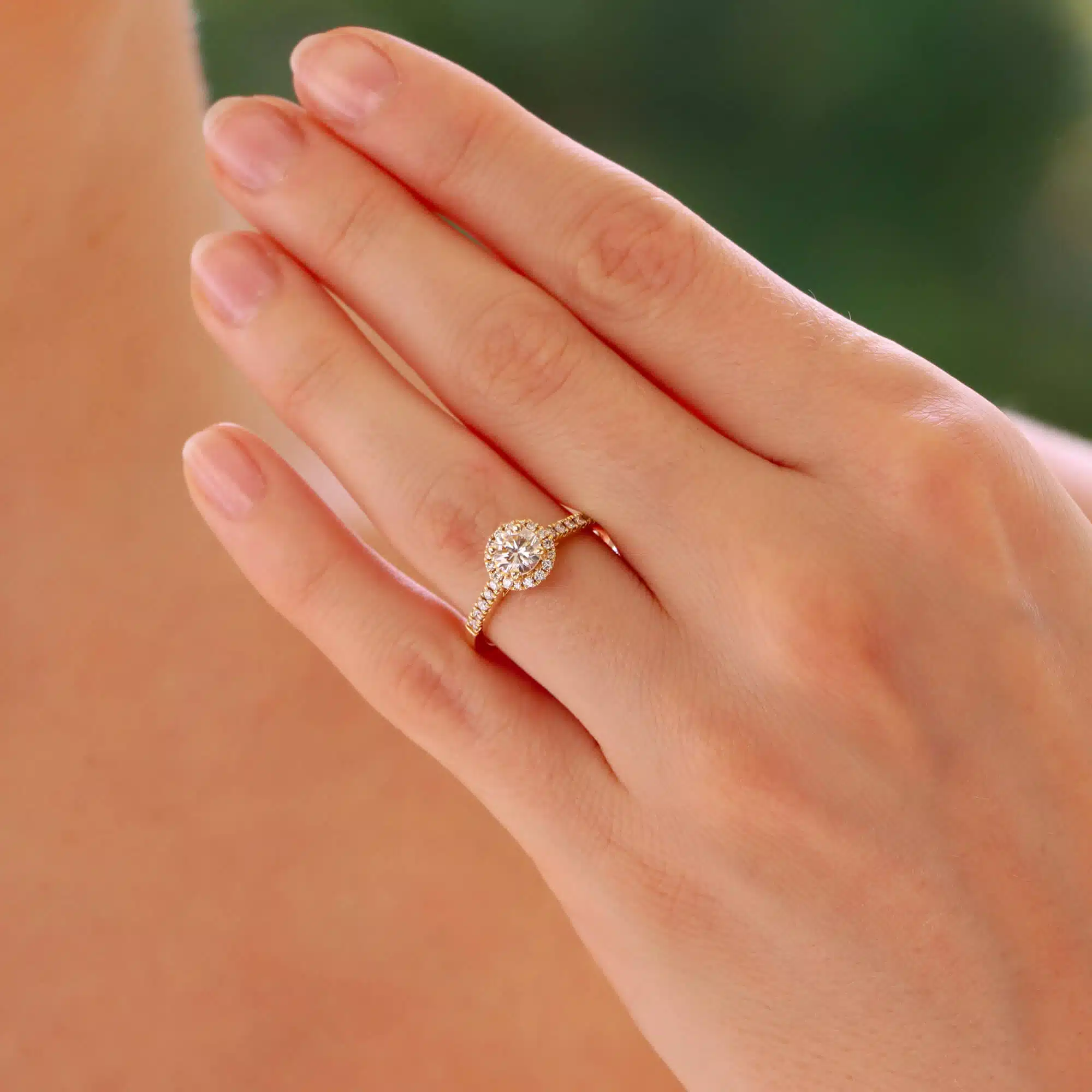 Contemporary Diamond Halo Ring in Yellow Gold