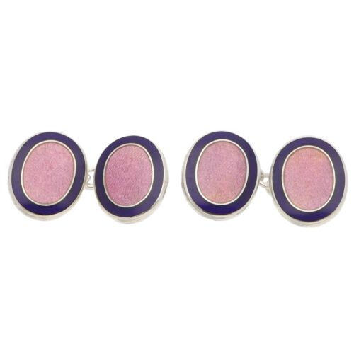 Contemporary Pink and Navy Enamelled Oval Chain Cufflinks