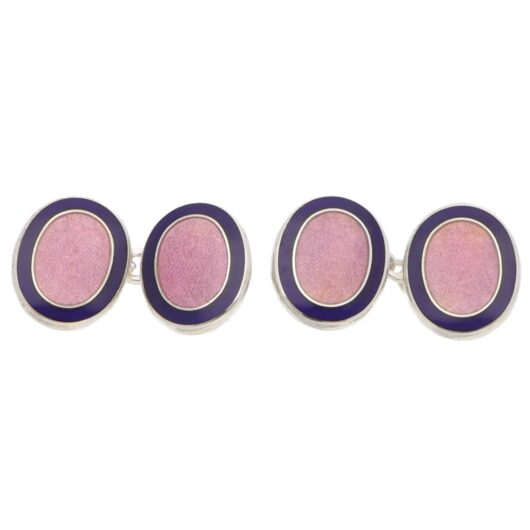 Contemporary Pink and Navy Enamelled Oval Chain Cufflinks