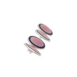 Contemporary Pink and Navy Enamelled Oval Chain Cufflinks