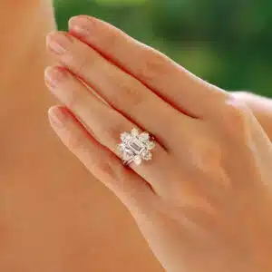Certified Vintage Cartier D-Colour Emerald Cut Cluster Ring