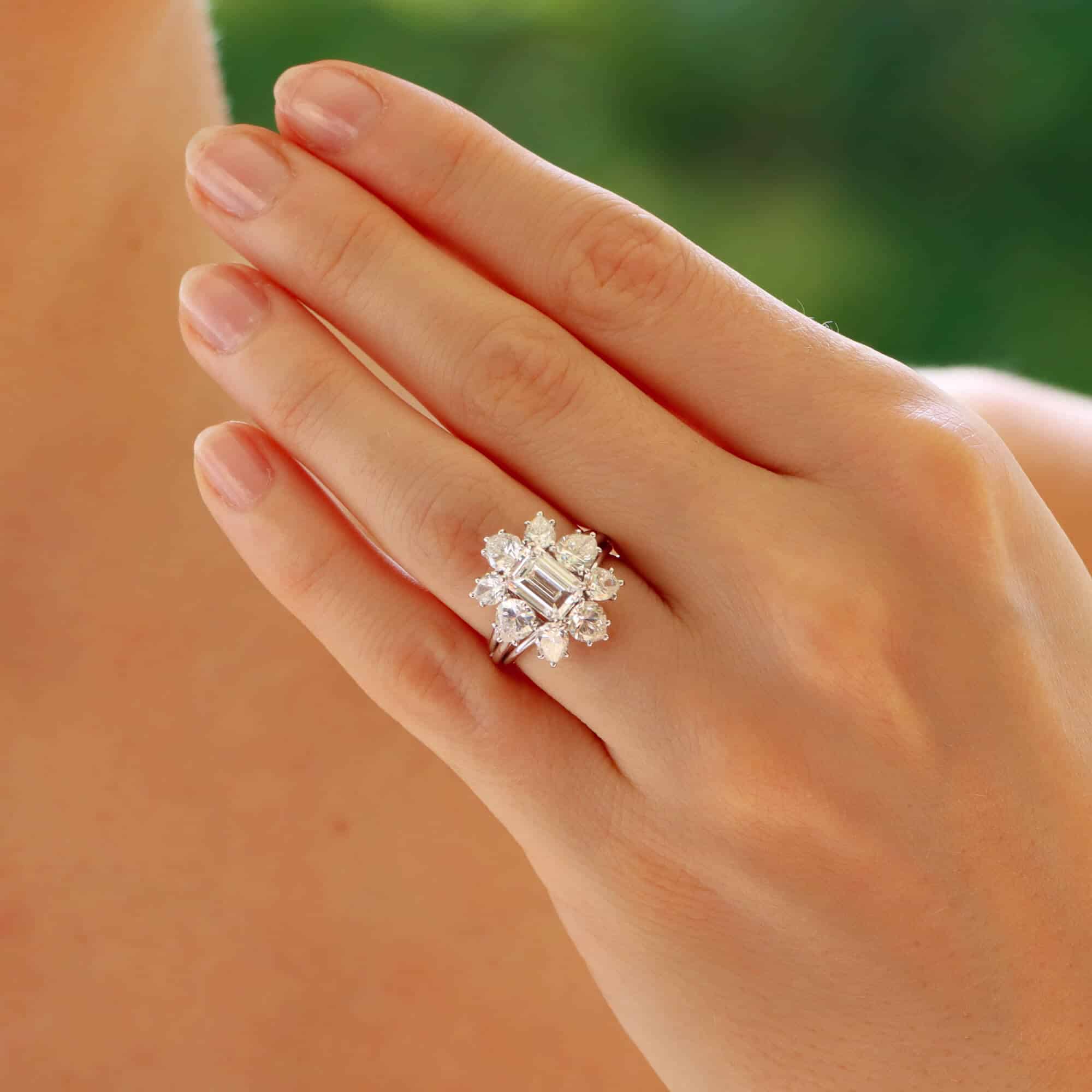 Certified Vintage Cartier D Colour Emerald Cut Cluster Ring at Susannah Lovis Jewellers