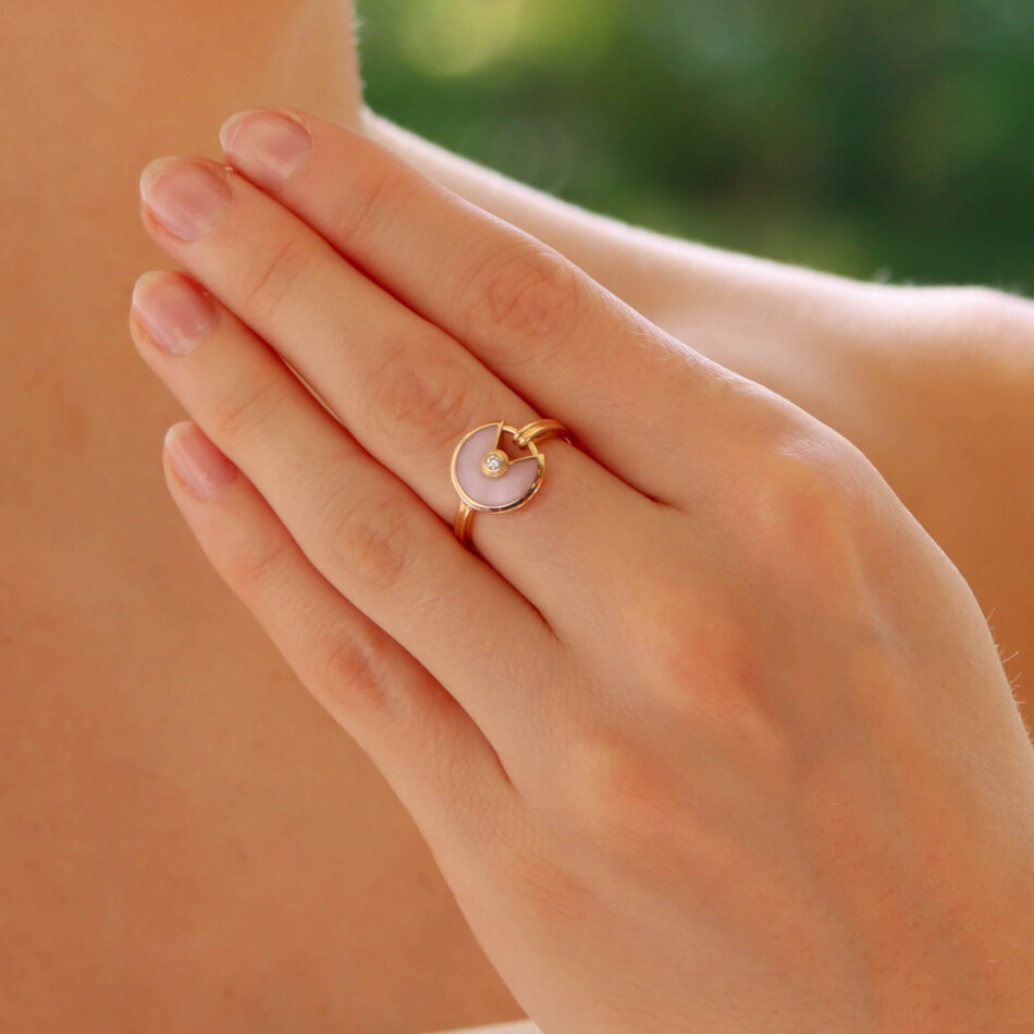 Vintage Cartier Pink Opal and Diamond Amulette Ring
