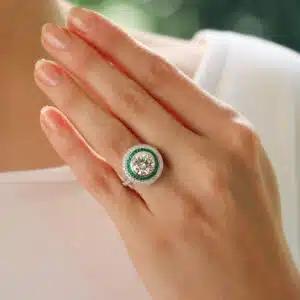 GIA Certified Diamond and Emerald Double Target Ring