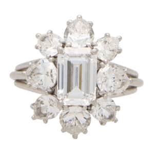 Certified Vintage Cartier D-Colour Emerald Cut Cluster Ring