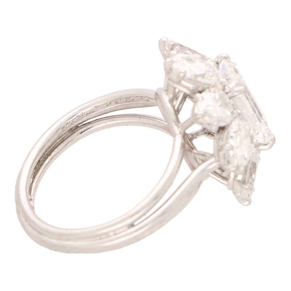 Certified Vintage Cartier D-Colour Emerald Cut Cluster Ring