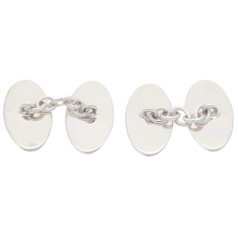 Contemporary Pink and Navy Enamelled Oval Chain Cufflinks