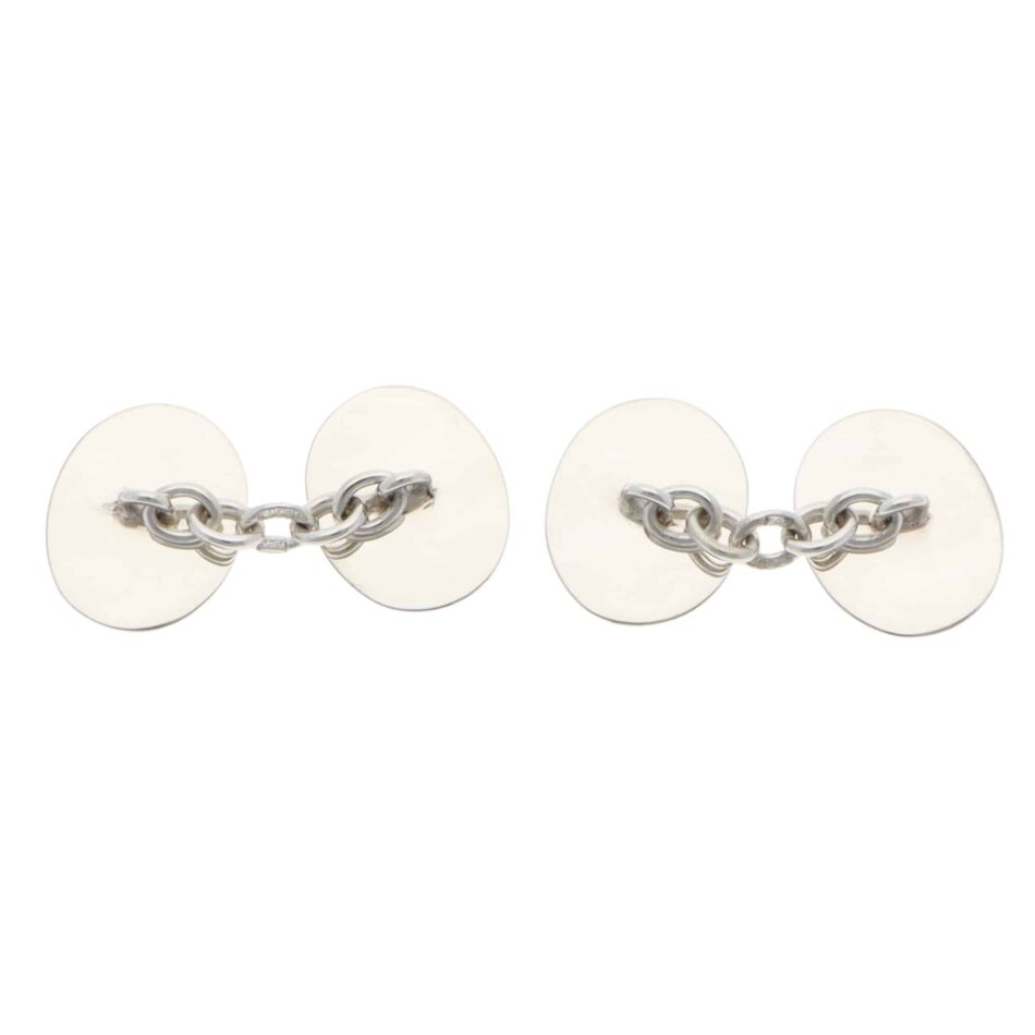 Contemporary Pink and Navy Enamelled Oval Chain Cufflinks