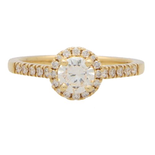 Contemporary Diamond Halo Ring in Yellow Gold